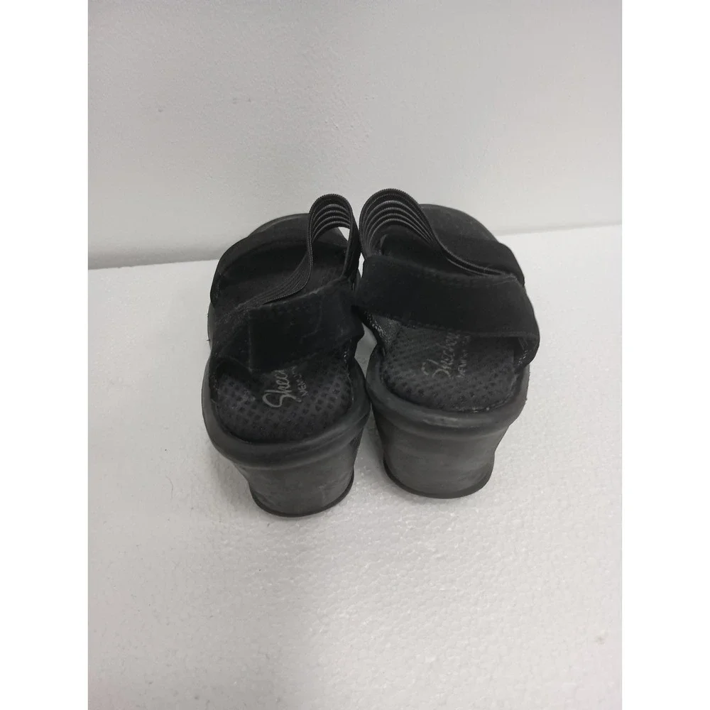Skechers Women Rumblers Sci Fi Memory Foam Wedge Sandals 7 Black Comfort Slip On
